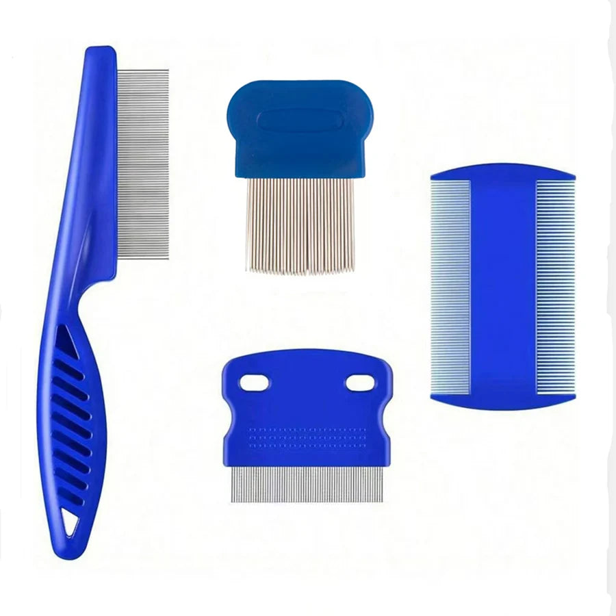 Snoutik Stainless Steel Pet Comb for lice and flees Set (4 Pack)