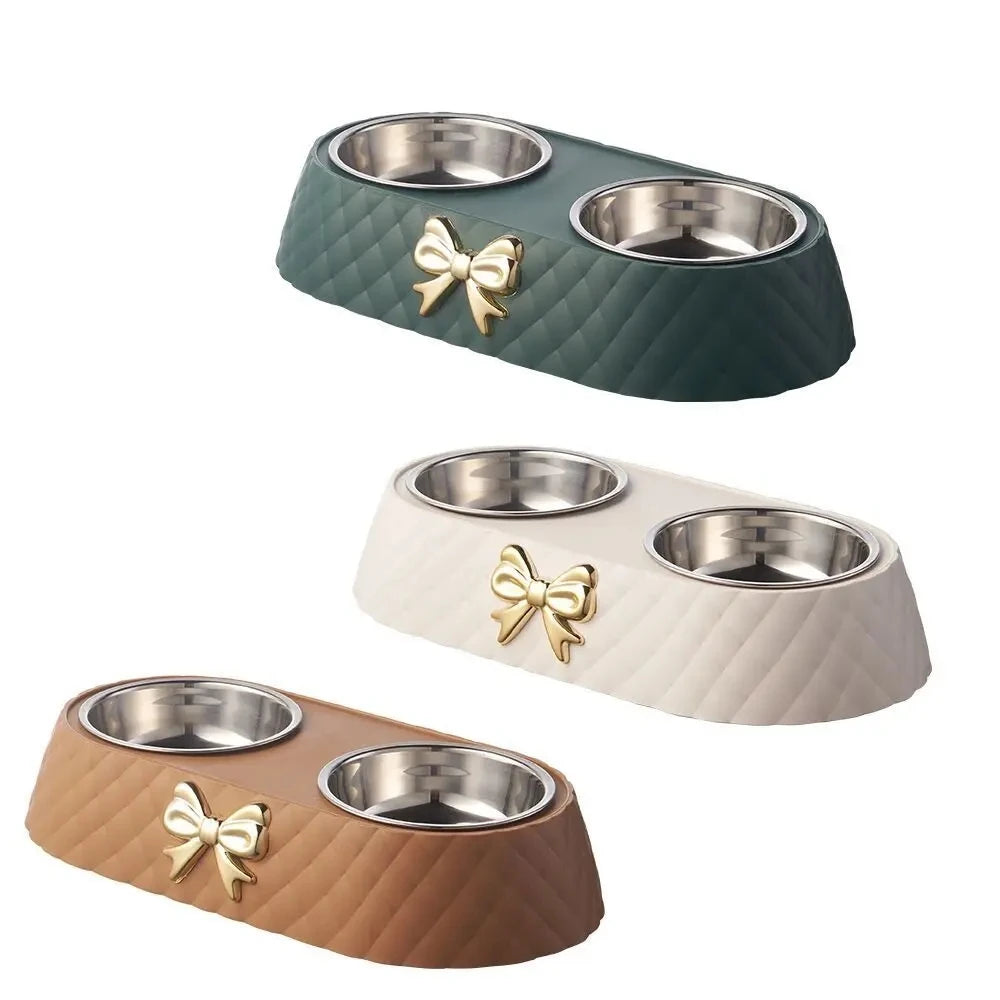 Snoutik Bow‑Tie Double Pet Bowl