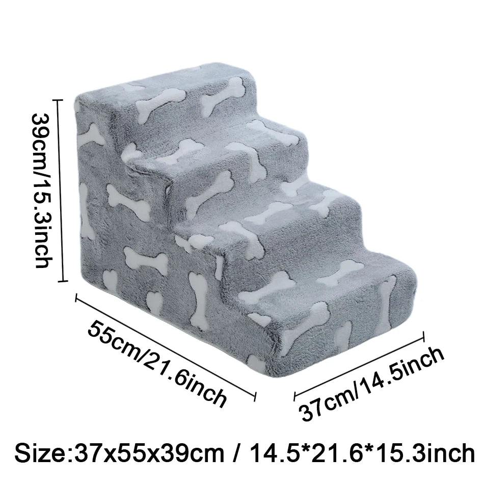 Bone‑shaped pet stairs and ramp, joint‑safe design for puppies, small dogs, and elderly pets.