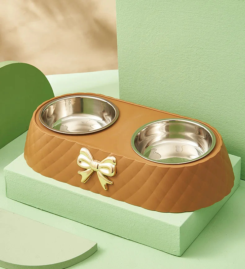 Snoutik Bow‑Tie Double Pet Bowl