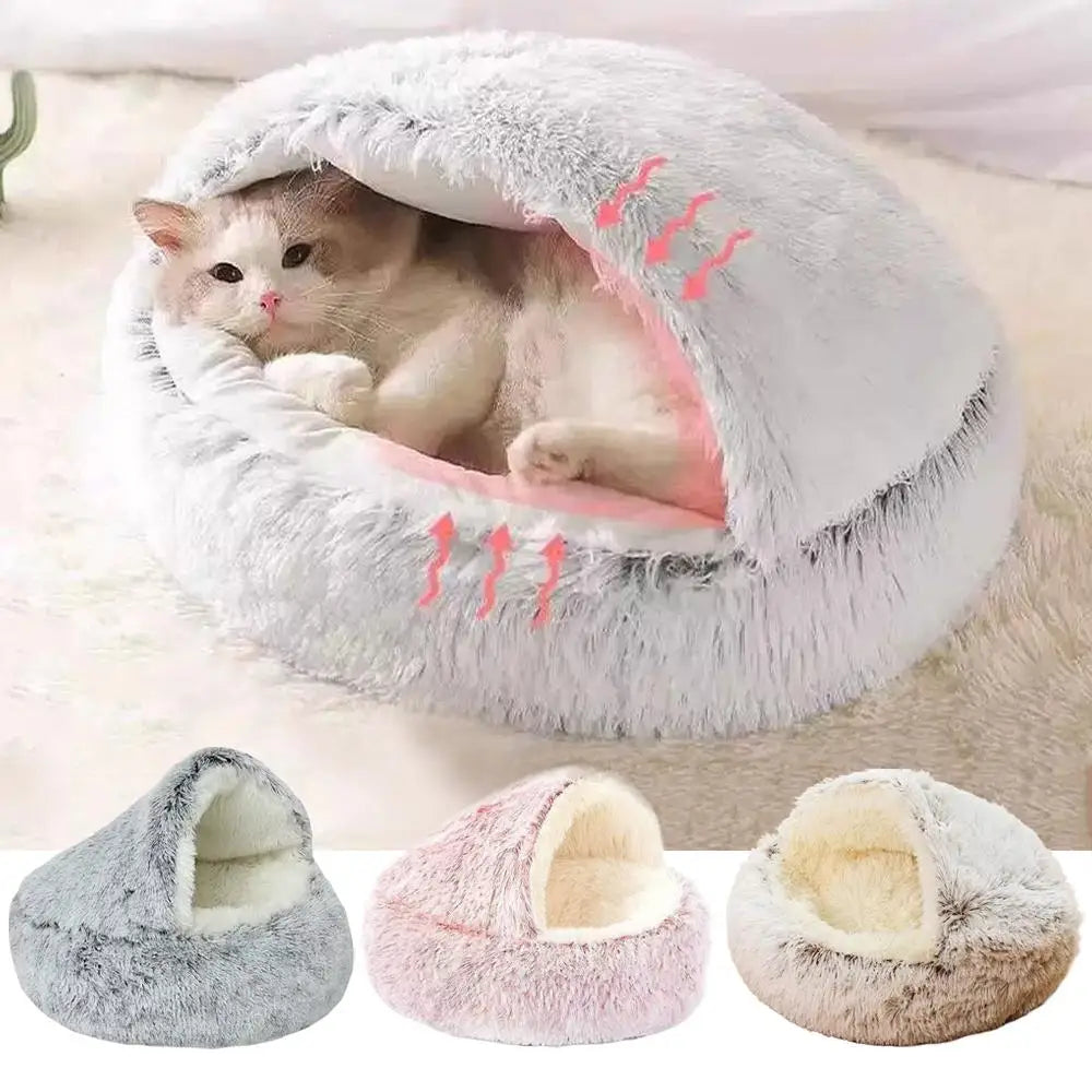 Winter Warm Semi‑Enclosed Cat Bed