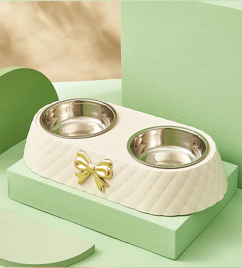 Snoutik Bow‑Tie Double Pet Bowl