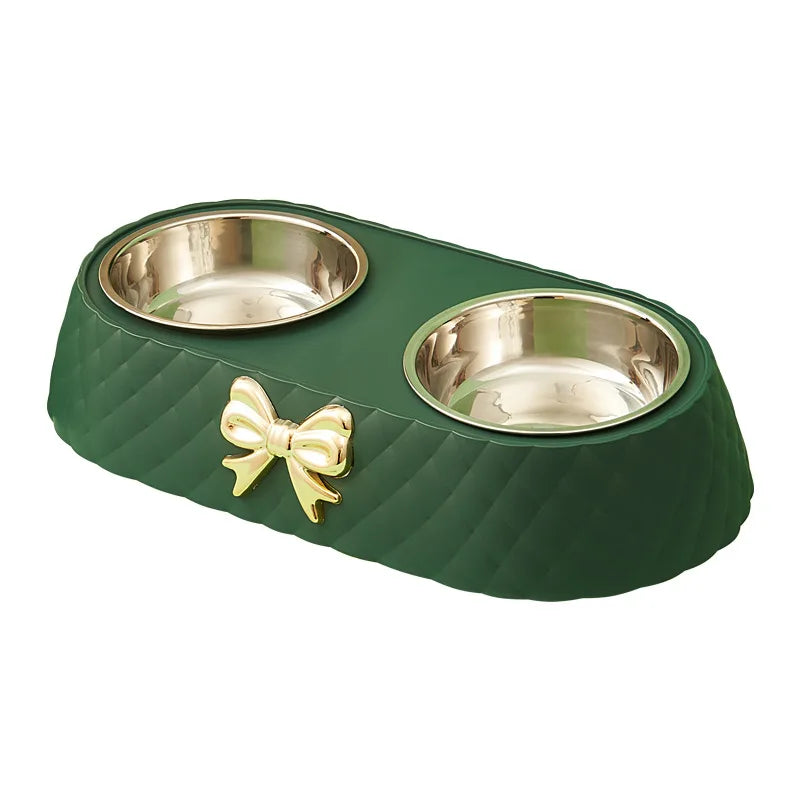 Snoutik Bow‑Tie Double Pet Bowl