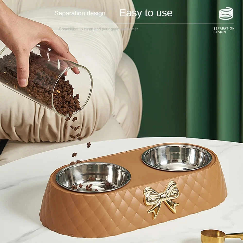 Snoutik Bow‑Tie Double Pet Bowl