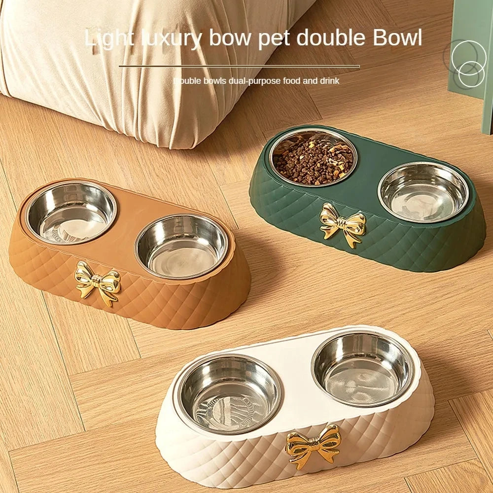 Snoutik Bow‑Tie Double Pet Bowl