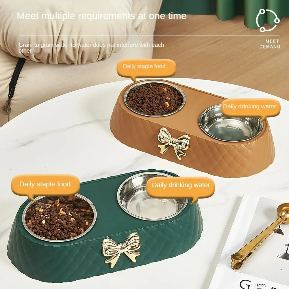 Snoutik Bow‑Tie Double Pet Bowl
