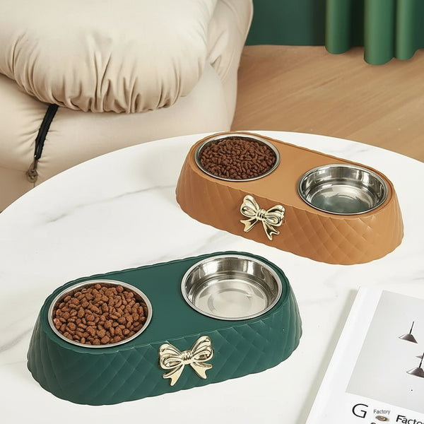 Snoutik Bow‑Tie Double Pet Bowl - Snoutik pet store