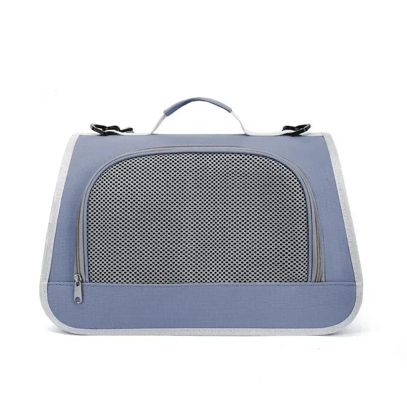 Breathable summer pet carrier bag, lightweight and foldable for cats, puppies, and small dogs.