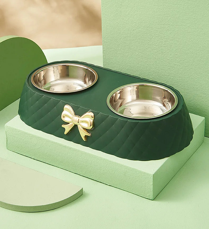 Snoutik Bow‑Tie Double Pet Bowl